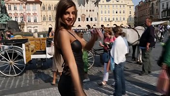 Wild Brunette Toying In Public While Walking