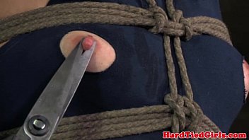 Shaved Brunette Crotch Roped And Hogtied