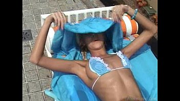 Slutty Blonde Bikini Babe Masturbates To Hard Orgasm By The Pool