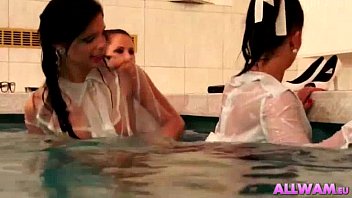 Hot Lesbo Clothed Duo In A Pool Gets Messy With Paint