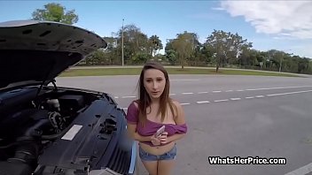 Brunette With Big Tits Flashing In Front Seat For Cash