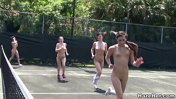 College Girls Get Hazed Outdoors On Tennis Court