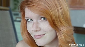 Redhead Teen Girl Mia Sollis Exposing Her Shaved Muff On Camera