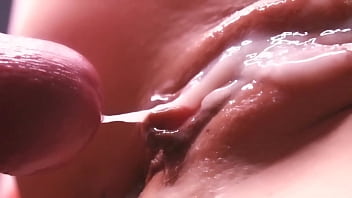 cum between her labia&period; Close-up