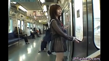 Mikan Cute Asian Student Flashes Her