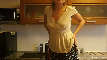 Cock-teasing stepsister is being fucked in the kitchen