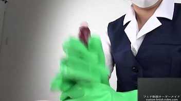 Handjob with latex gloves