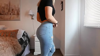 Rubbing cock on tight jeans