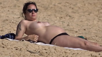 Topless chubby beach