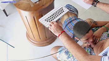 Foot worship under table