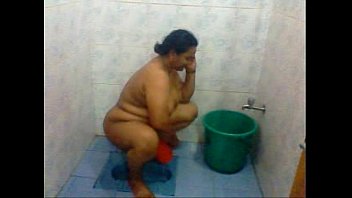 Indian aunty open bath